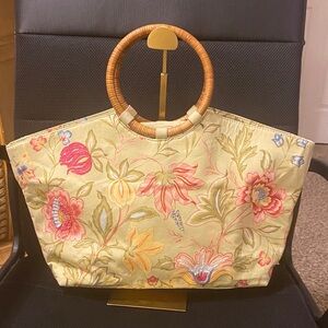 Talbots Floral Tote with Wooden Handles
